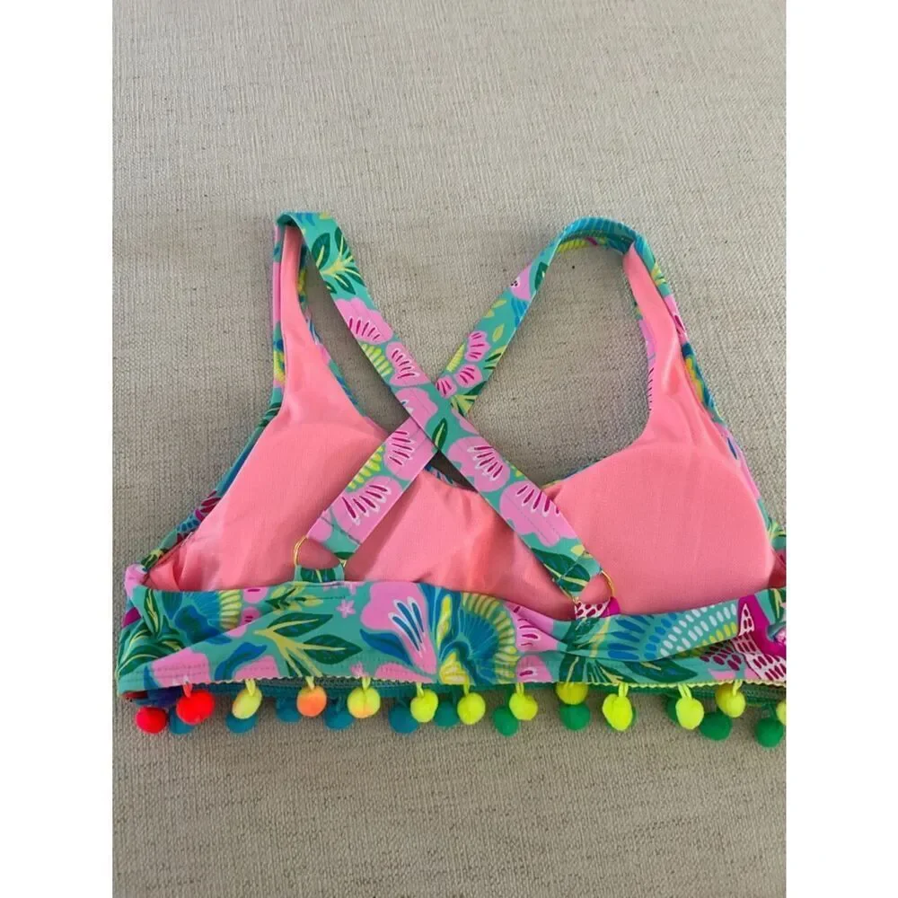Beach Lingo 2 Piece Swimsuit Floral Pink Tropical Bikini,  Size 12 Girls NWOT